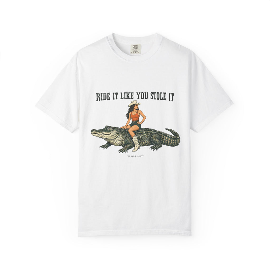 Ride It Like You Stole It — Cowgirl & Alligator Graphic Tee