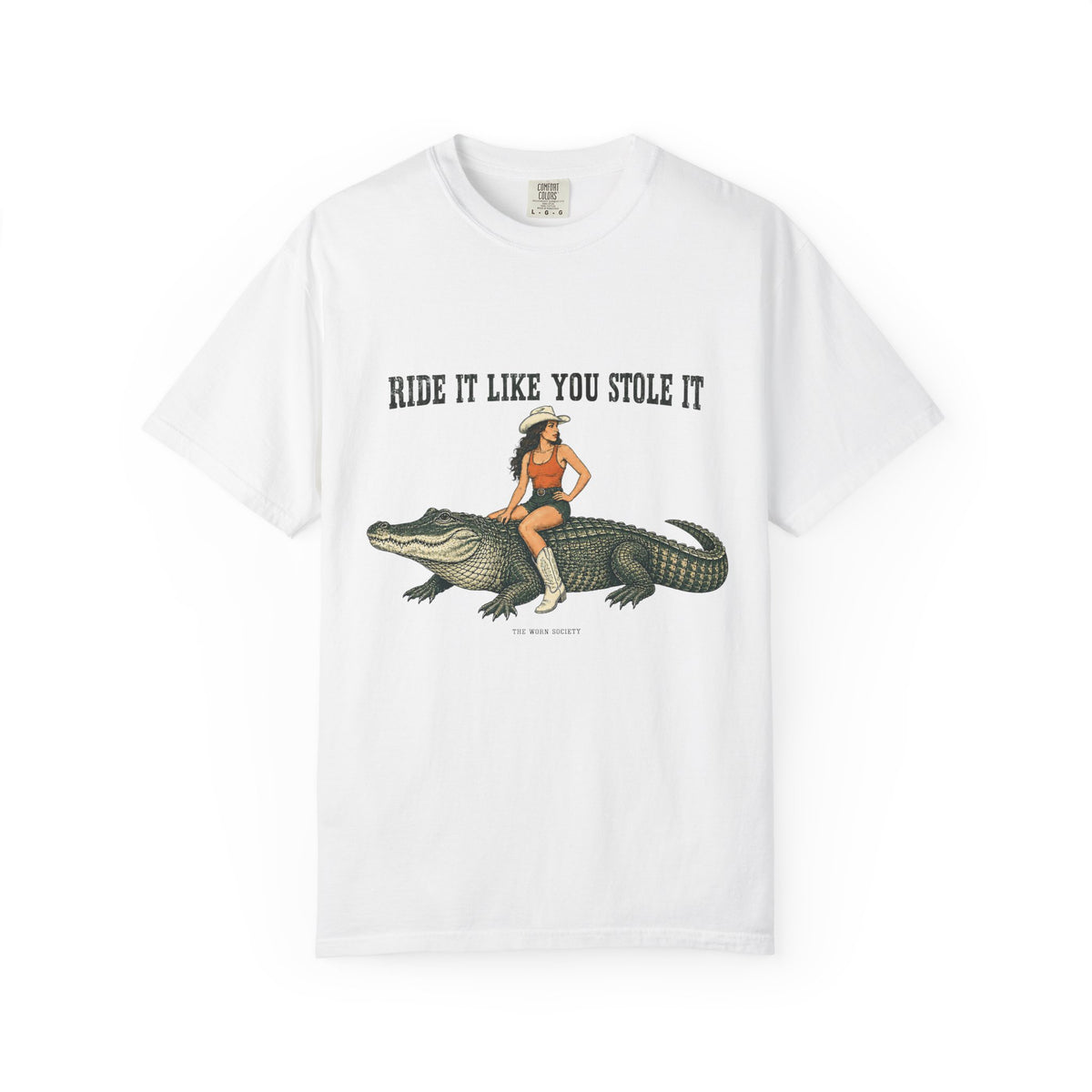 Ride It Like You Stole It — Cowgirl & Alligator Graphic Tee