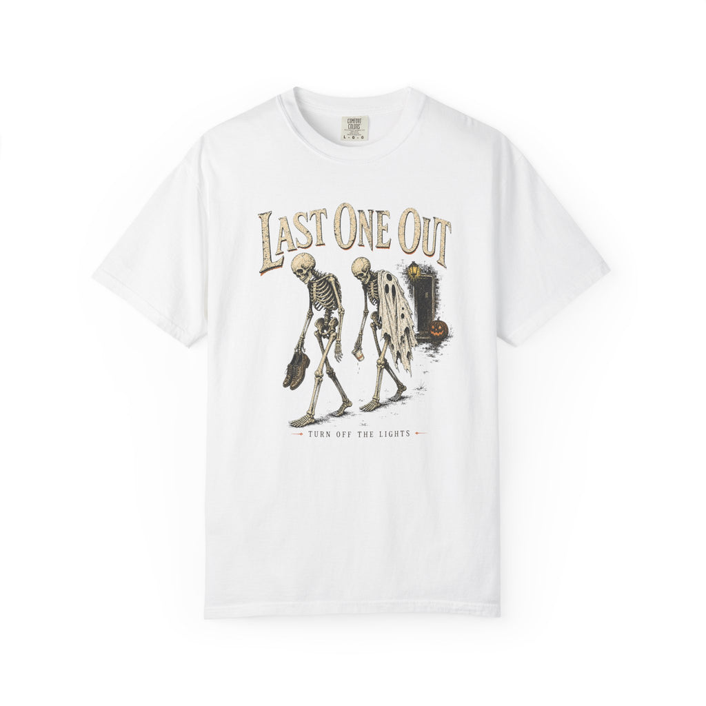 Last One Out — Vintage Halloween Skeleton Graphic Tee
