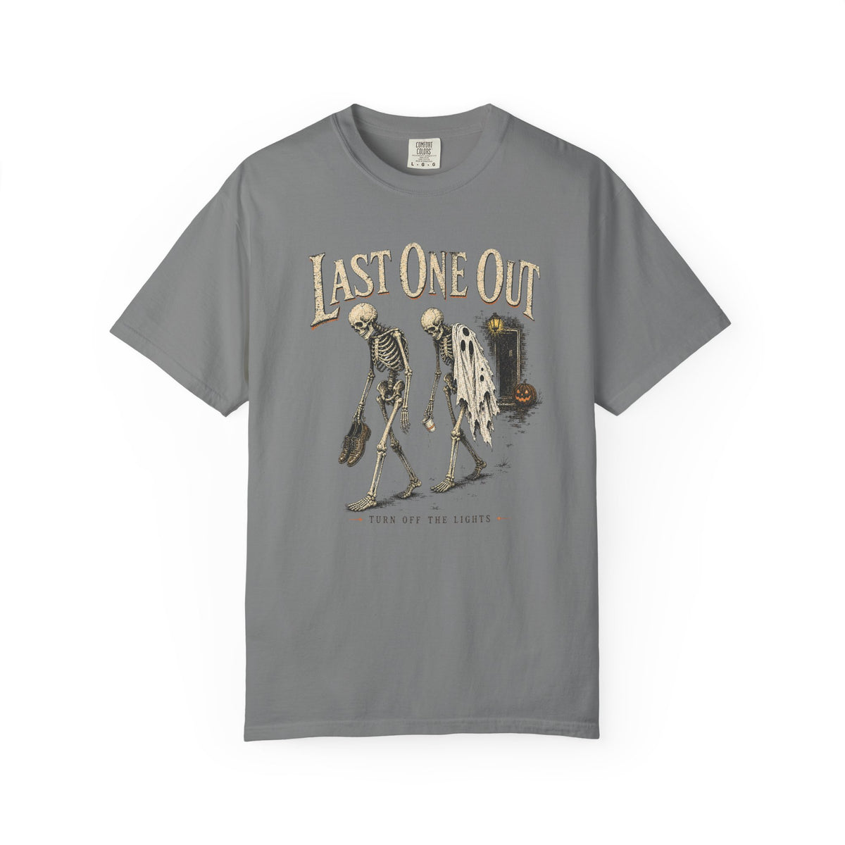 Last One Out — Vintage Halloween Skeleton Graphic Tee