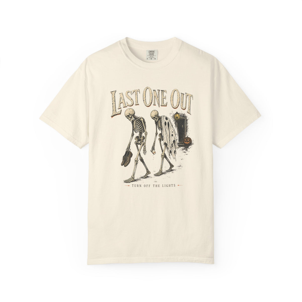 Last One Out — Vintage Halloween Skeleton Graphic Tee
