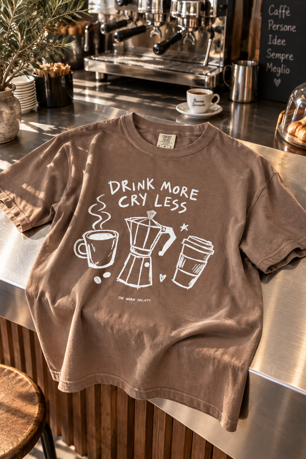 Drink More, Cry Less — Vintage Coffee Graphic Tee