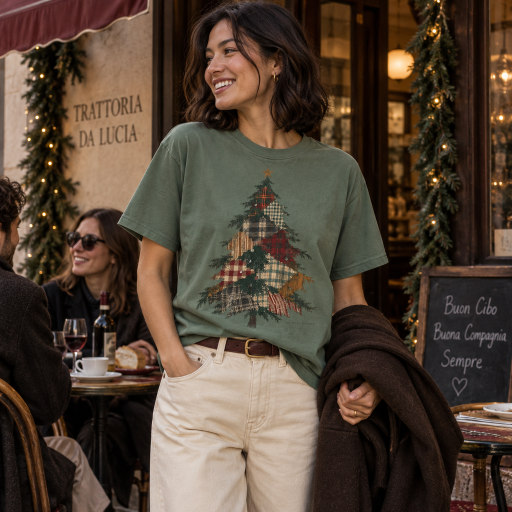 Patchwork Tree — Vintage Christmas Graphic Tee