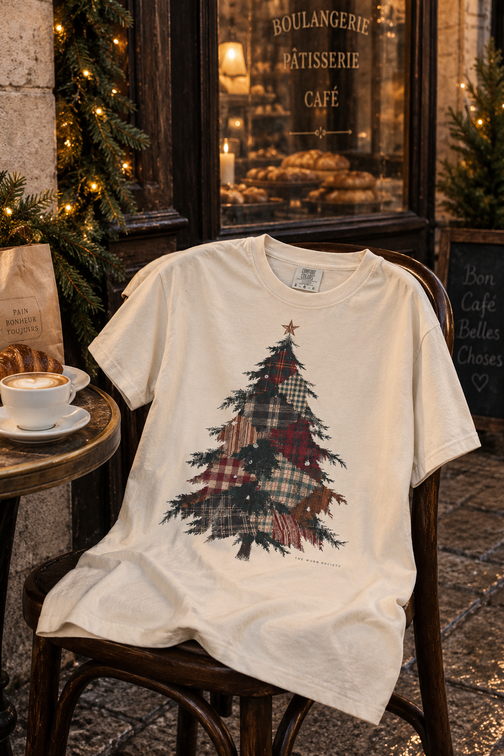 Patchwork Tree — Vintage Christmas Graphic Tee