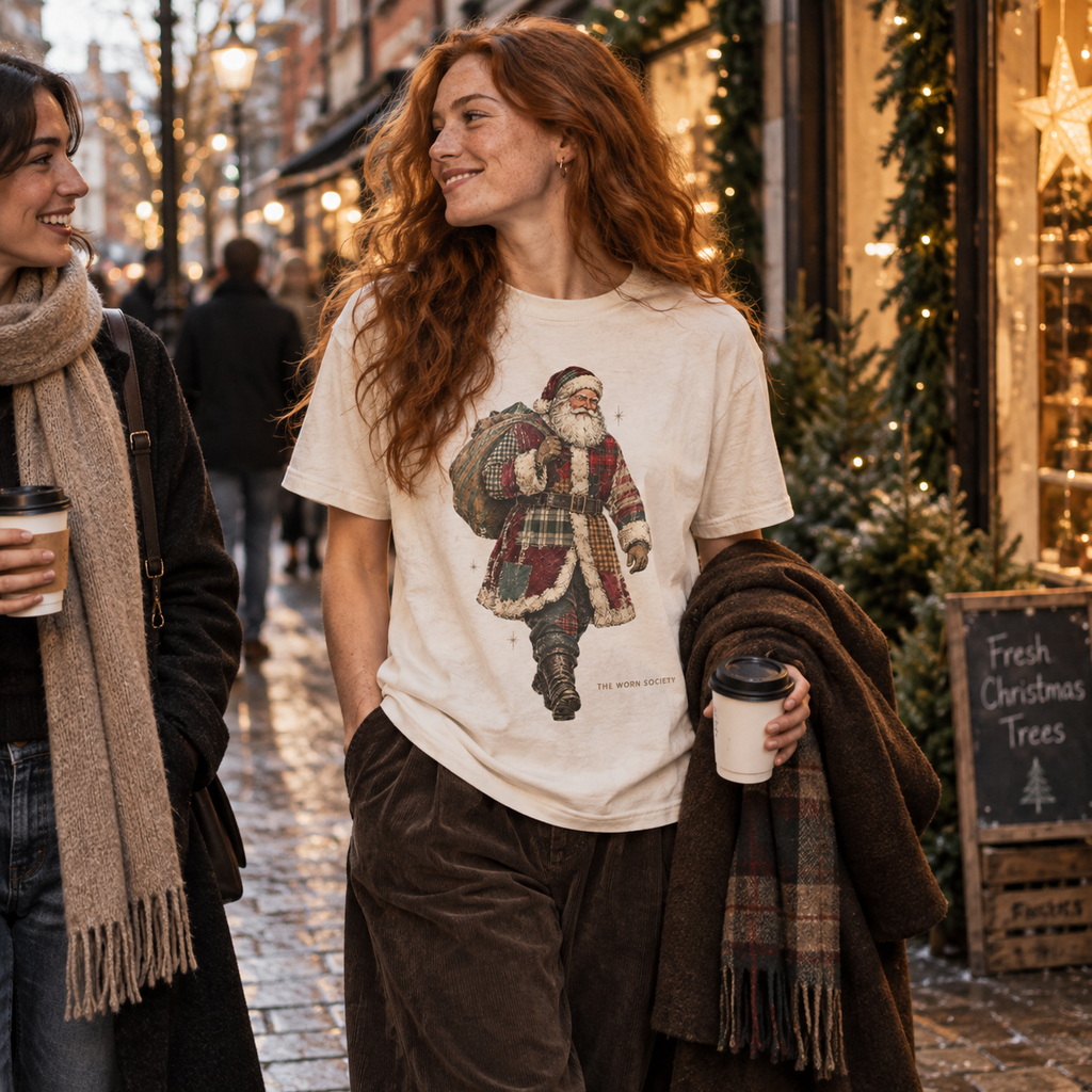 Patchwork Santa — Vintage Christmas Graphic Tee
