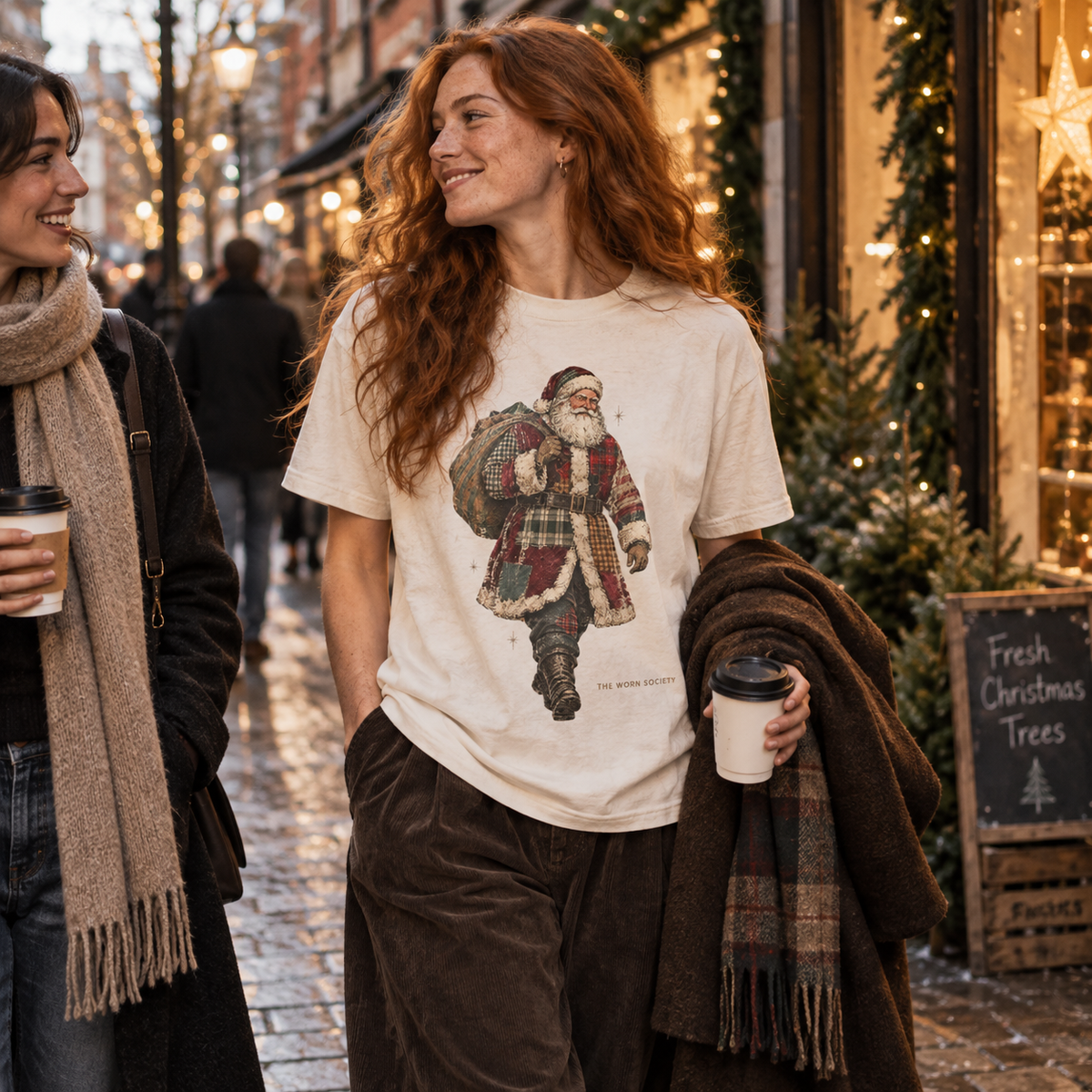 Patchwork Santa — Vintage Christmas Graphic Tee