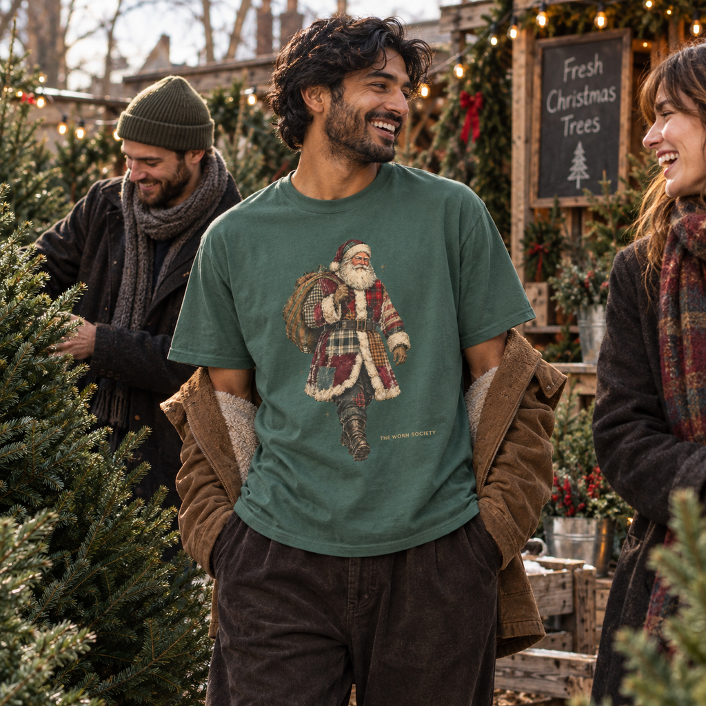 Patchwork Santa — Vintage Christmas Graphic Tee