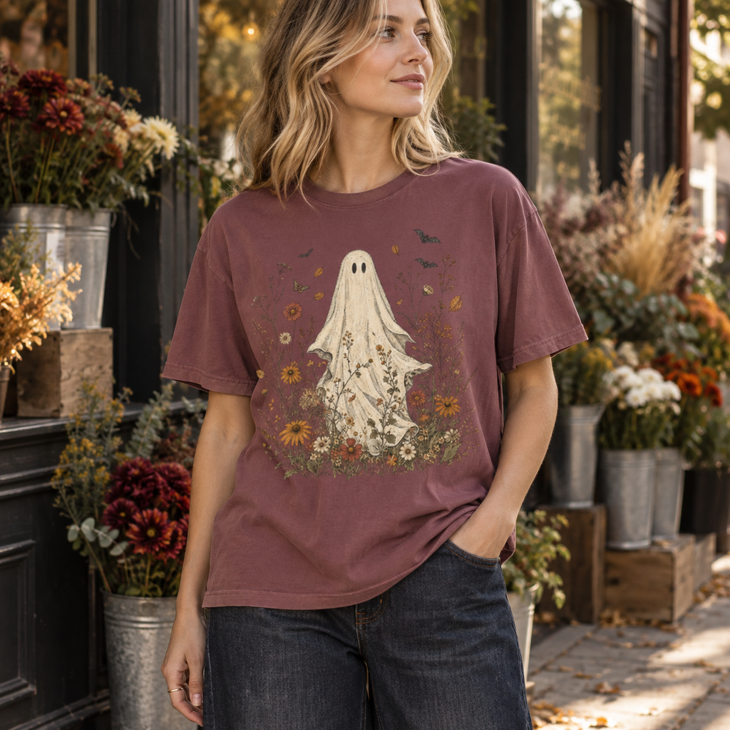 Ghost & Wildflowers — Vintage Halloween Graphic Tee