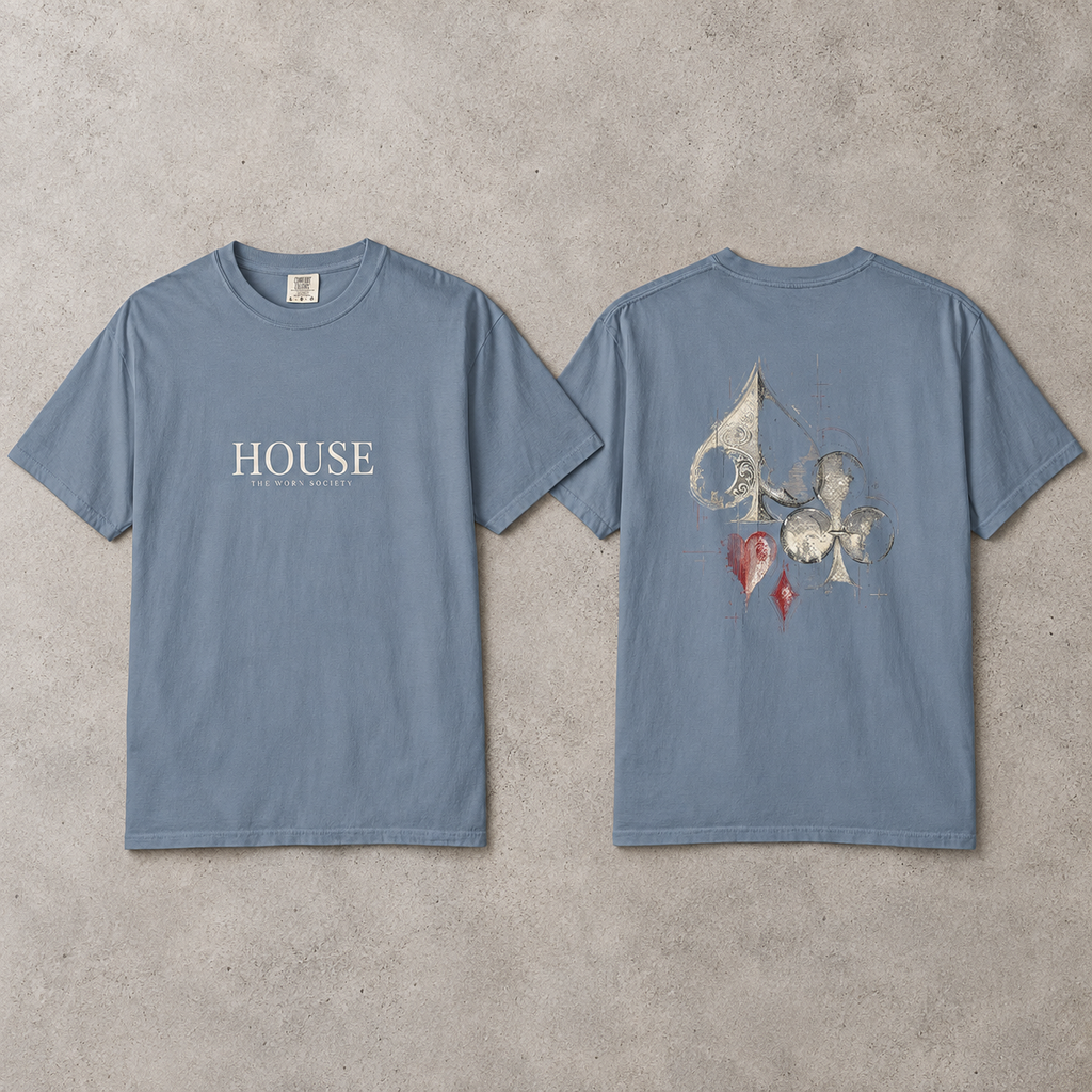 House — Vintage Playing Card Suits Graphic Tee