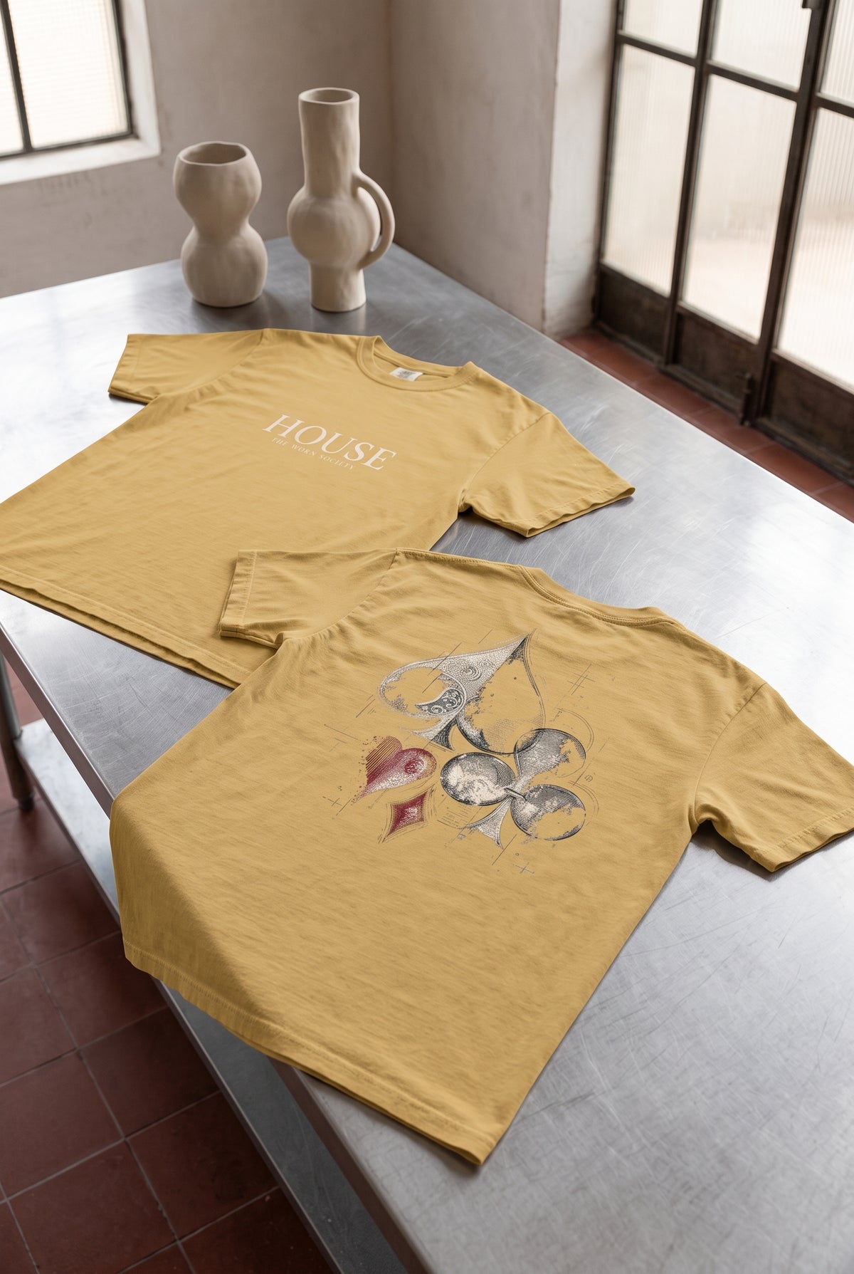 House — Vintage Playing Card Suits Graphic Tee
