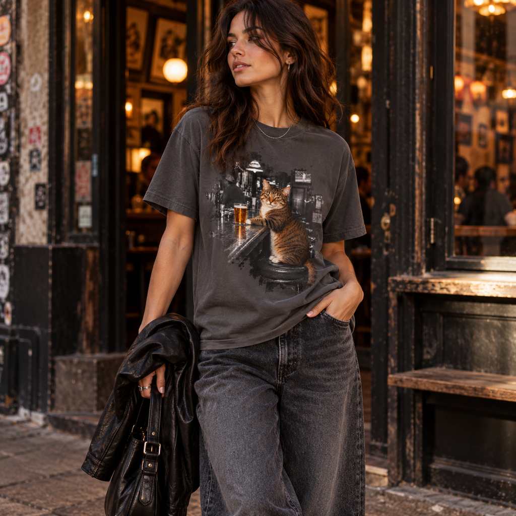 Cat at the Bar — Vintage Cat Graphic Tee