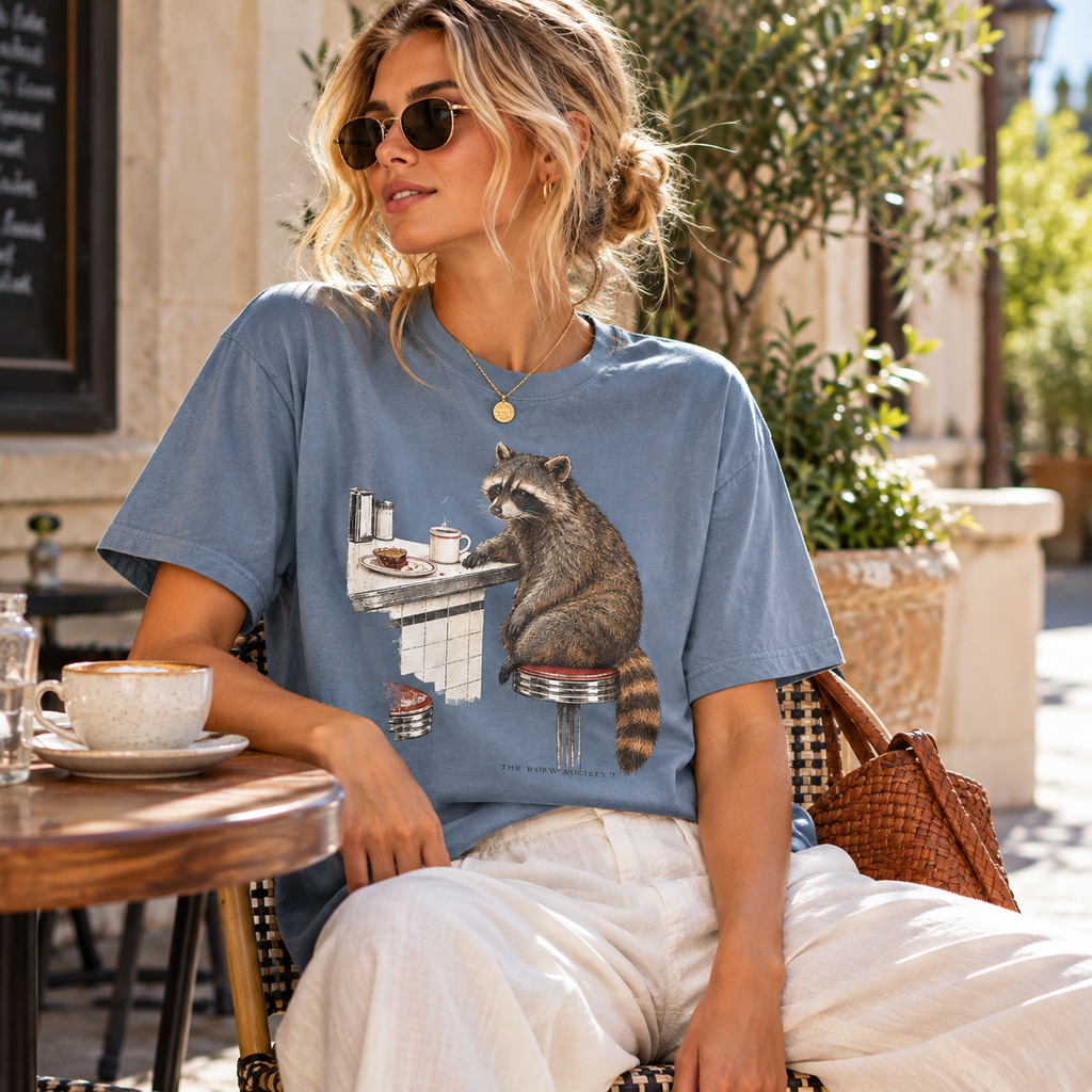 Raccoon at the Diner — Vintage Animal Graphic Tee