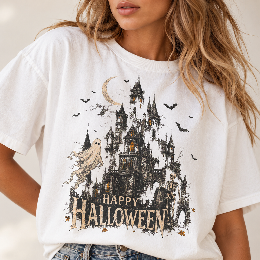 Happy Halloween — Vintage Haunted Castle Graphic Tee