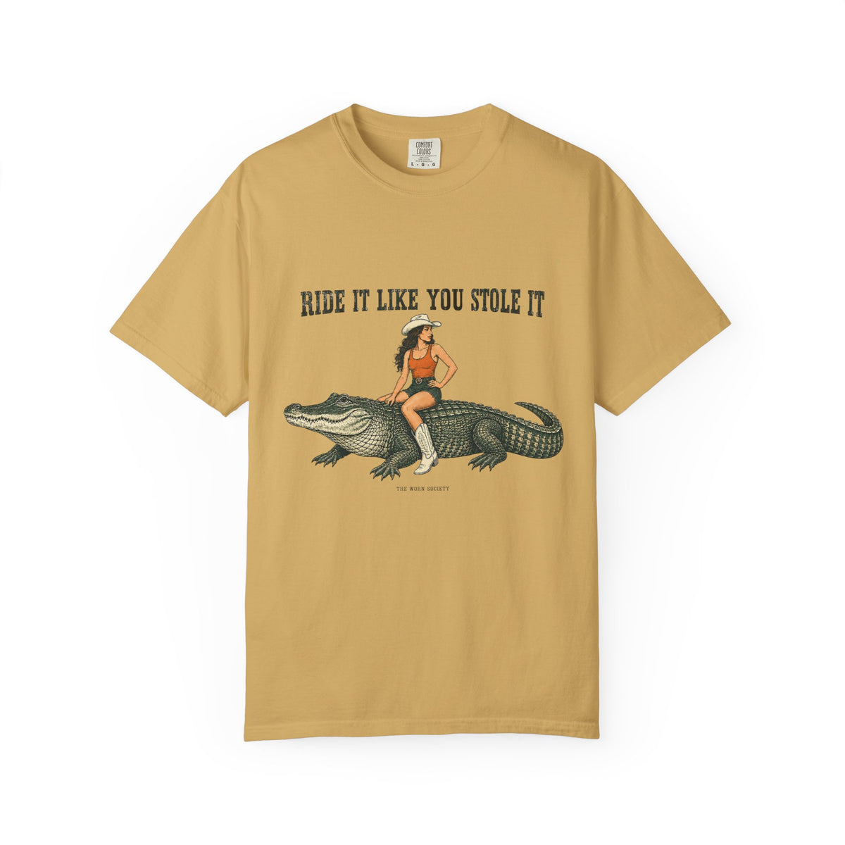 Ride It Like You Stole It — Cowgirl & Alligator Graphic Tee