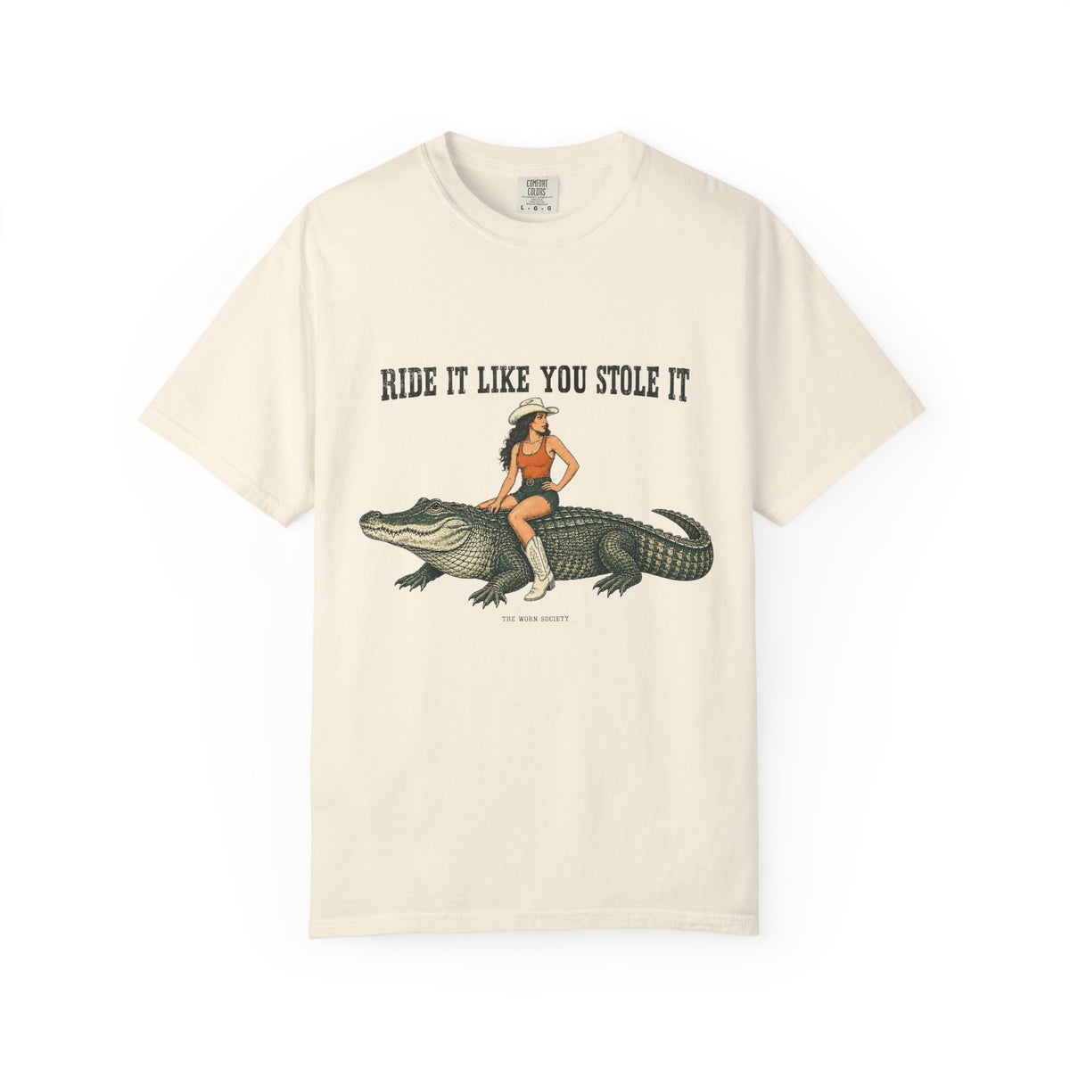 Ride It Like You Stole It — Cowgirl & Alligator Graphic Tee