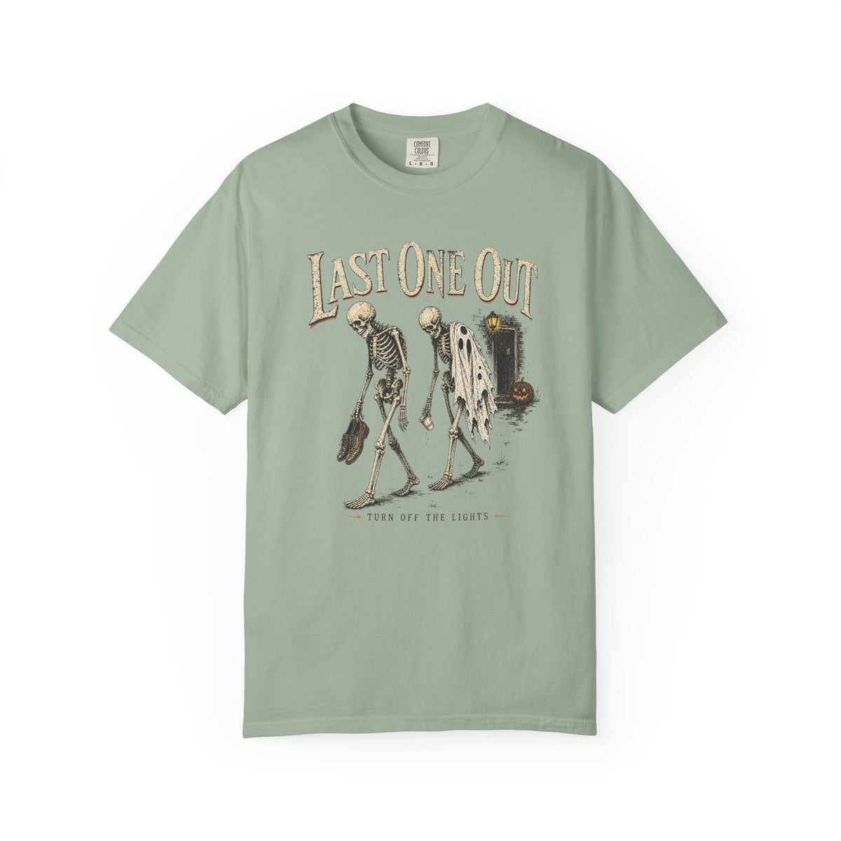 Last One Out — Vintage Halloween Skeleton Graphic Tee