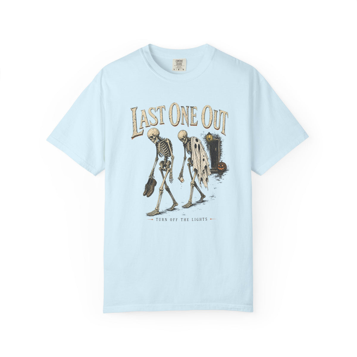 Last One Out — Vintage Halloween Skeleton Graphic Tee