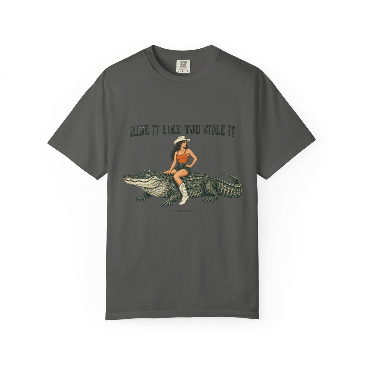 Ride It Like You Stole It — Cowgirl & Alligator Graphic Tee